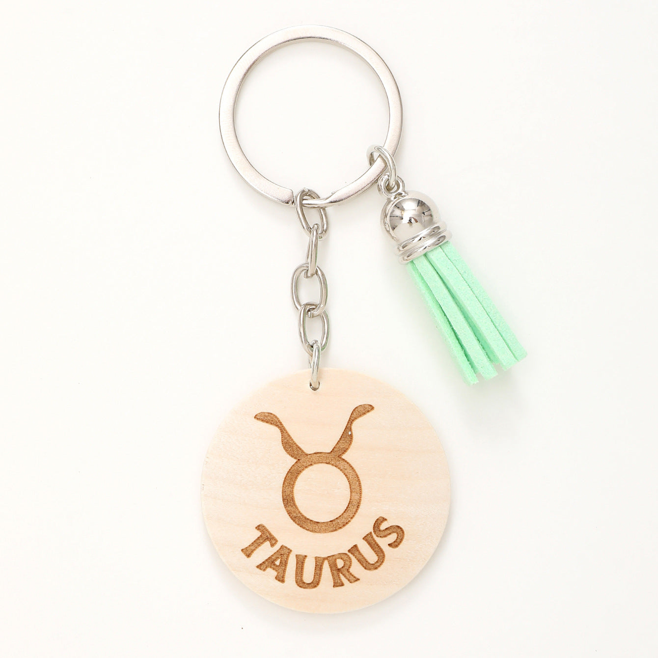 Wholesale Simple Style Wooden Round Twelve Constellation Letter Pattern Tassel Keychain